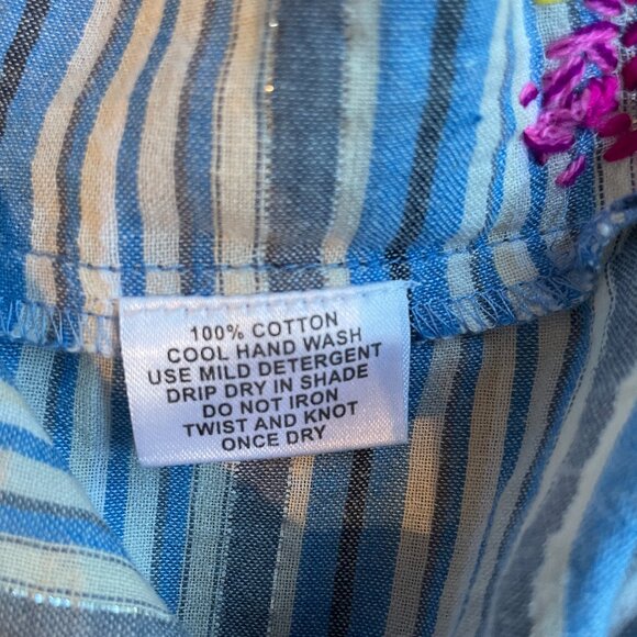 Size Large Anthropologie Ruby Yaya blue white stripes embroidered cotton dress - Picture 12 of 14